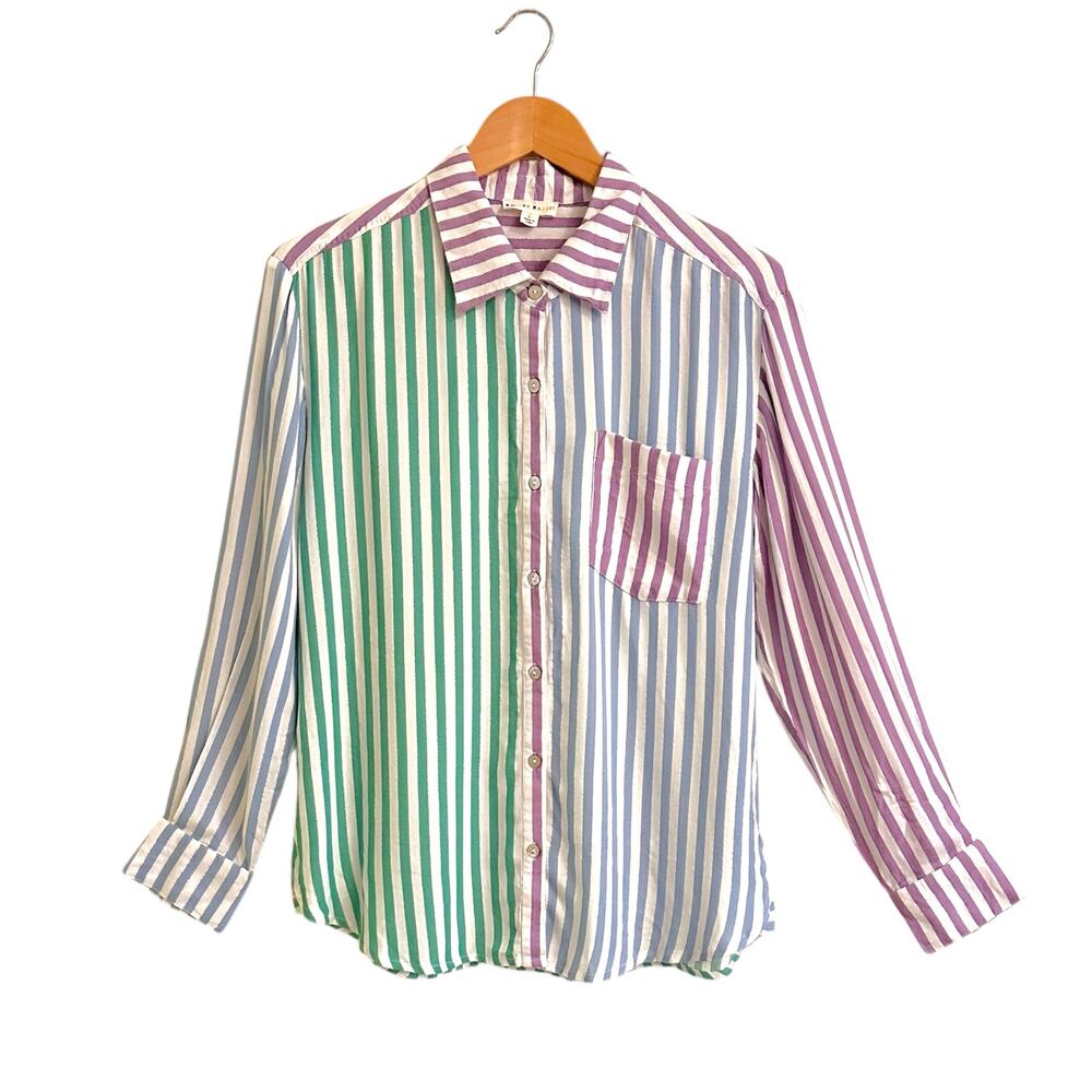 Roller Rabbit Pastel Lurex Striped  Button Down Shirt Size Small Soft